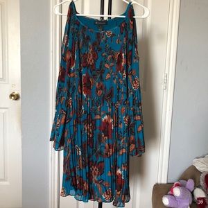 Blue floral cold shoulder dress